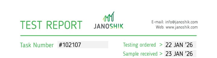 Janoshik report header for test record 102107